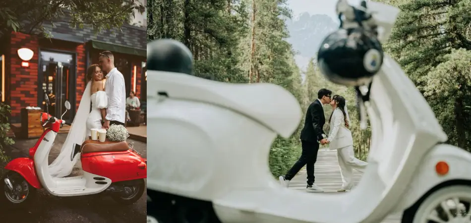 ژست عکاسی عقد با موتور